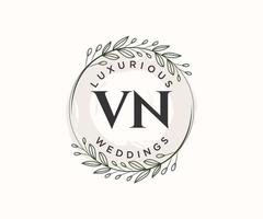 modèle de logos de monogramme de mariage lettre initiales vn, modèles minimalistes et floraux modernes dessinés à la main pour cartes d'invitation, réservez la date, identité élégante. vecteur