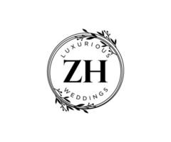 modèle de logos de monogramme de mariage lettre initiales zh, modèles minimalistes et floraux modernes dessinés à la main pour cartes d'invitation, réservez la date, identité élégante. vecteur