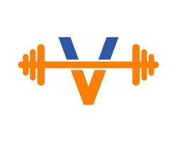 logo de la salle de fitness sur le signe de la lettre v vecteur