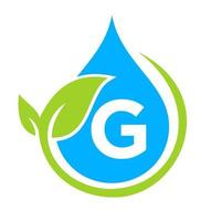 logo eco feuille et goutte d'eau sur le modèle de lettre g vecteur