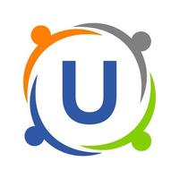 création de logo de travail d'équipe d'unité avec le modèle de lettre u. modèle de logo de charité vecteur