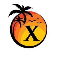 logo de la plage sur le signe vectoriel lettre x. vacances d'été sur le logo de la plage tropicale