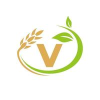 lettre v agriculture logo et conception de symbole de logo agricole vecteur