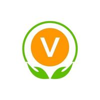 symbole de la pharmacie médicale du logo de la santé de la lettre v. santé, modèle de logo de charité vecteur