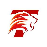 logo tête de lion initial t vecteur