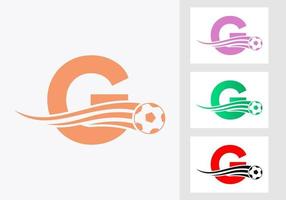 logo de football de football sur le signe de la lettre g. concept d'emblème de club de football d'icône d'équipe de football vecteur