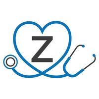 logo médical sur le modèle de lettre z. logo de médecins avec vecteur de signe de stéthoscope