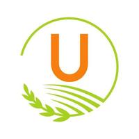 logo de l'agriculture lettre u concept vecteur