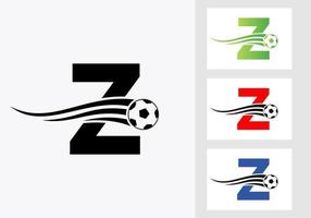 logo de football de football sur le signe de la lettre z. concept d'emblème de club de football d'icône d'équipe de football vecteur