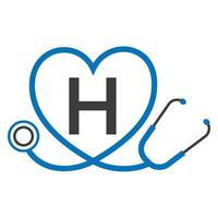 logo médical sur le modèle de lettre h. logo de médecins avec vecteur de signe de stéthoscope