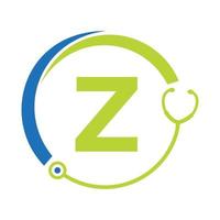 modèle de logo médical de symbole de soins de santé lettre z. logo de médecins avec signe de stéthoscope vecteur