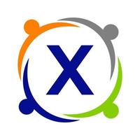 création de logo de travail d'équipe d'unité avec modèle de lettre x. modèle de logo de charité vecteur