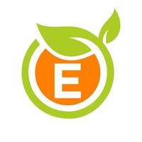 eco logo design lettre e vecteur. modèle de conception d'icône logo feuille eco vecteur