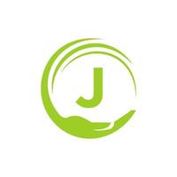 lettre j logo de charité. signe de logo de travail d'équipe d'unité vecteur