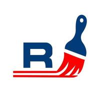 concept de logo de peinture lettre r avec symbole de pinceau vecteur