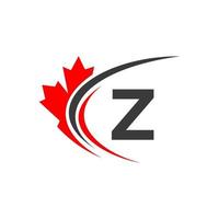 feuille d'érable sur le modèle de conception de logo lettre z. logo d'entreprise canadienne, entreprise et signe sur la feuille d'érable rouge vecteur