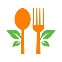 cuillère et fourchette de restaurant, symbole de feuille pour signe de cuisine, icône de café, restaurant, image vectorielle d'entreprise de cuisine vecteur