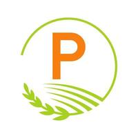 logo de l'agriculture lettre p concept vecteur