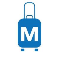 logo de voyage lettre m. sac de voyage avion de vacances avec tour de sac et vecteur de logo de société de tourisme