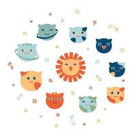 un système solaire avec des planètes en forme de chats. jolie impression enfantine pour tee-shirt, autocollants, affiches. vecteur
