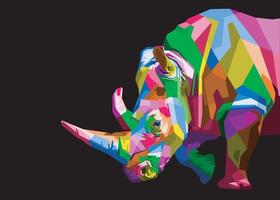 rhinocéros colorés sur un style pop art isolé avec un fond noir vecteur