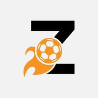 concept de logo de football lettre initiale z avec icône de football en mouvement et symbole de feu. modèle de vecteur de logo de football