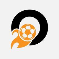 lettre initiale o concept de logo de football avec icône de football en mouvement et symbole de feu. modèle de vecteur de logo de football