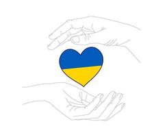 insigne de coeur avec le drapeau de l'ukraine. mains gardes symbole de l'ukraine. soutenir, aider, soutenir l'ukraine. vecteur