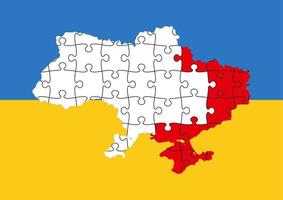 carte ukrainienne du territoire occupé. Pièces de puzzle. drapeau bleu et jaune. vecteur