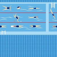 nageurs en piscine. piscine sportive professionnelle avec couloirs. les gens nagent dans le jeu d'illustrations vectorielles de la piscine publique. modèle sans couture. vecteur