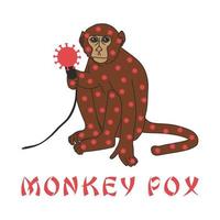 singe avec le virus monkeypox sur fond blanc concept de maladie du virus monkeypox. virus rouges. vecteur