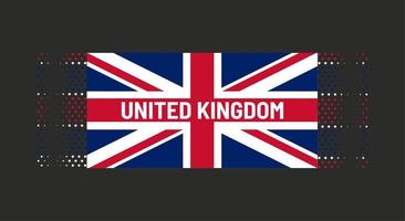 illustration vectorielle du drapeau du royaume-uni avec des mots royaume-uni sur fond noir. fond pointillé. couleurs bleu, rouge, blanc. vecteur