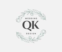 qk initiales lettre mariage monogramme logos collection, modèles minimalistes et floraux modernes dessinés à la main pour cartes d'invitation, réservez la date, identité élégante pour restaurant, boutique, café en image vectorielle vecteur