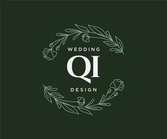 collection de logos de monogramme de mariage lettre initiales qi, modèles minimalistes et floraux modernes dessinés à la main pour cartes d'invitation, réservez la date, identité élégante pour restaurant, boutique, café en image vectorielle vecteur