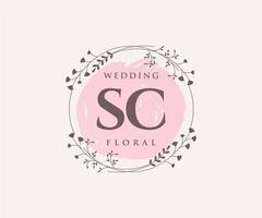 sc initiales lettre mariage monogramme logos modèle, modèles minimalistes et floraux modernes dessinés à la main pour cartes d'invitation, réservez la date, identité élégante. vecteur