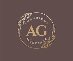 modèle de logos de monogramme de mariage lettre initiales ag, modèles minimalistes et floraux modernes dessinés à la main pour cartes d'invitation, réservez la date, identité élégante. vecteur