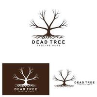 création de logo d'arbre, illustration d'arbre mort, coupe d'arbre sauvage, vecteur de réchauffement climatique, sécheresse de la terre, icônes de marque de produit