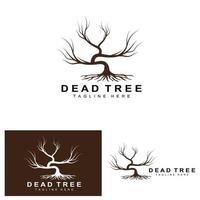 création de logo d'arbre, illustration d'arbre mort, coupe d'arbre sauvage, vecteur de réchauffement climatique, sécheresse de la terre, icônes de marque de produit