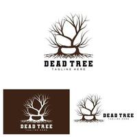 création de logo d'arbre, illustration d'arbre mort, coupe d'arbre sauvage, vecteur de réchauffement climatique, sécheresse de la terre, icônes de marque de produit