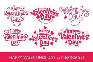 jeu de lettrage happy valentine's day. calligraphie de la saint-valentin de style lettrage écrit à la main pour cartes de voeux, conception d'impression. illustration vectorielle. vecteur