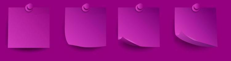 ensemble d'autocollants en papier 3d violets réalistes avec des coins et des ombres recourbés vecteur