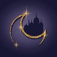 bannière islamique pour la célébration du mois sacré de la communauté musulmane. notion religieuse. silhouette de mosquée arabe avec lune d'or, étoile, texte. carte de voeux eid mubarak. illustration vectorielle dans un style réaliste vecteur