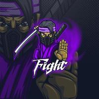 mascotte de logo e-sport pour une équipe ou à imprimer sur un t-shirt avec un ninja de combat. vecteur