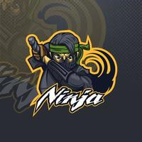 ninja avec un bandana vert attaquant esport ou logo d'équipe. vecteur