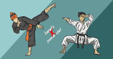 illustration de pencak silat vs combattant de karaté muaythai figther vecteur