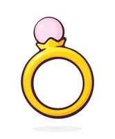 illustration de dessin animé de bague en or avec perle vecteur