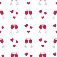 verres à vin modèle sans couture d'amour romantique vecteur