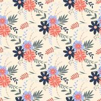 motif floral harmonieux de style doodle avec fleurs et feuillage vecteur