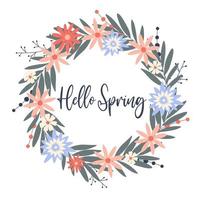 bonjour carte de guirlande de printemps avec des fleurs à base de plantes vecteur