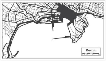 carte de la ville de kavala grèce en noir et blanc dans un style rétro. carte muette. vecteur